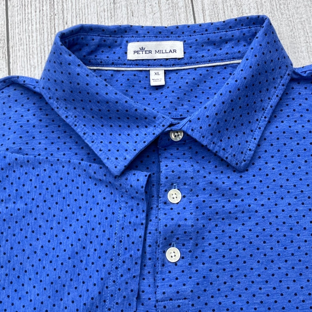 Peter Millar XL Blue Polka Dot Pima Cotton Silk Blend Polo Shirt Short Sleeve